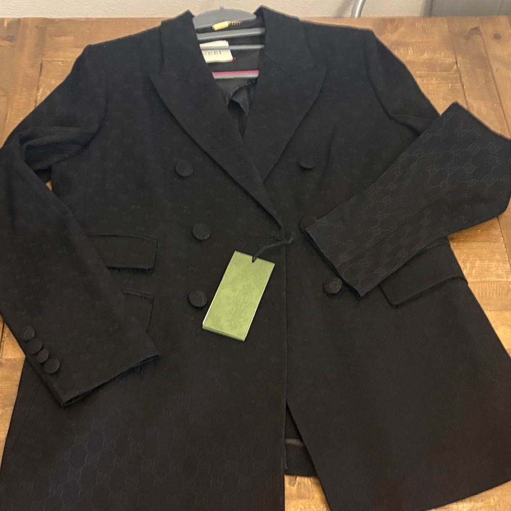 NWT Luxury inspired Elegant monogram Black Double-Breasted Blazer